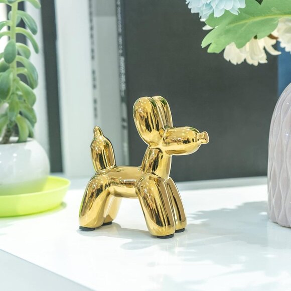 Balloon Dog Statue Small Cute Ceramic Decor for Home or Office Golden Balloon - Picture 9 of 9